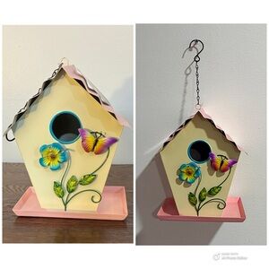 NWT- Hand Painted- Colorful Metal Birdhouse with Butterfly and Flower Design